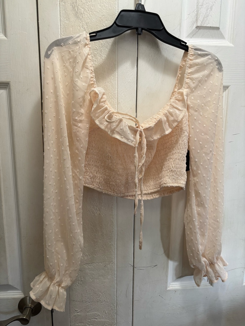 Hot Miami Styles Cream Swiss Dot Smocked Crop Top